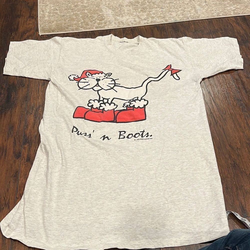 Vintage 1994 Puss’ N Boots Christmas Cat Tshirt O/S size XL long single stitch